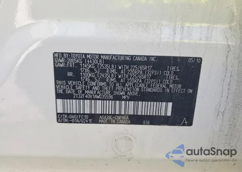 2010 Toyota Rav4 from USA, damaged, VIN 2T3ZF4DV1AW035596